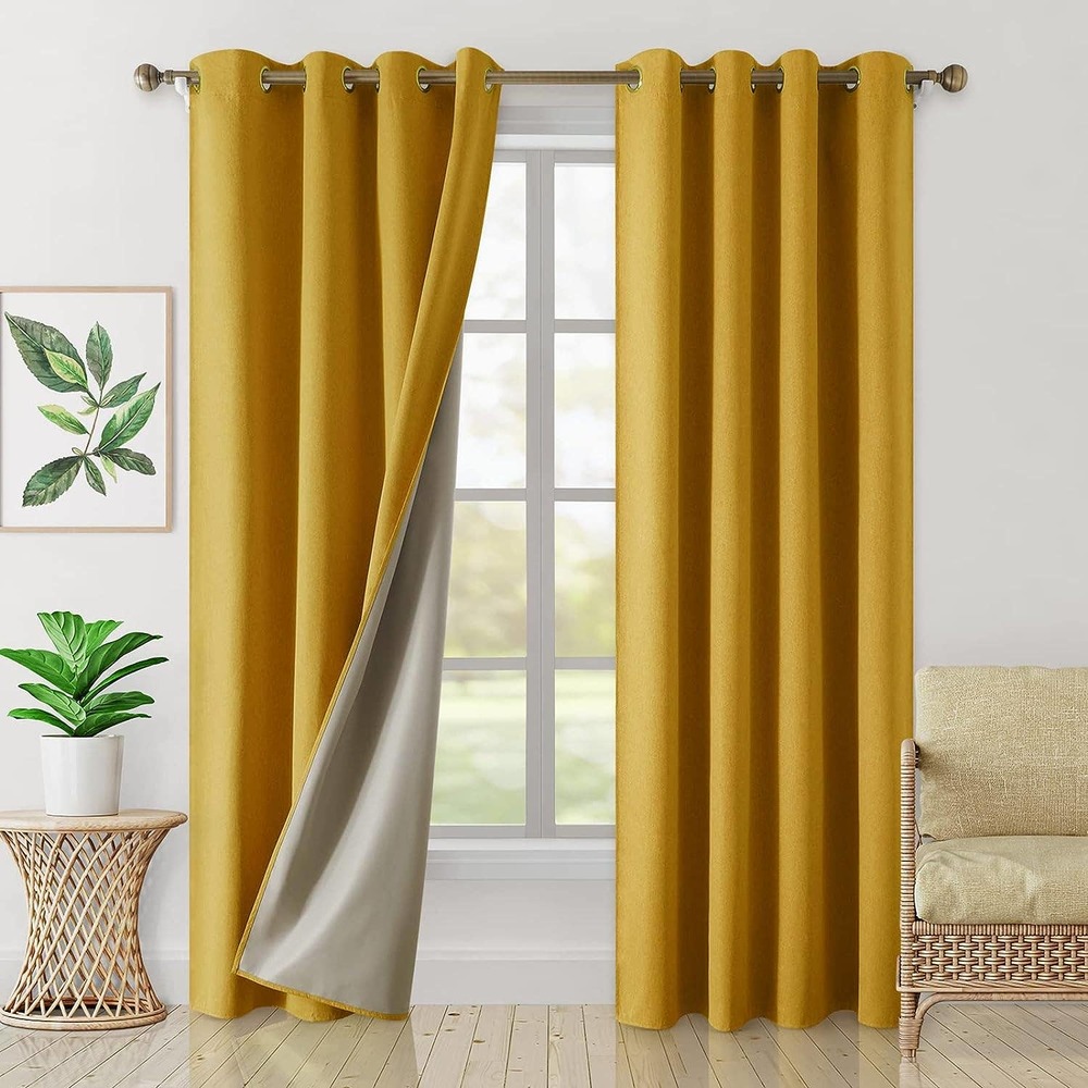 HOMEIDEAS 100% Blackout Curtains 2 Mustard YellowCurtains 52 X 108 Inches